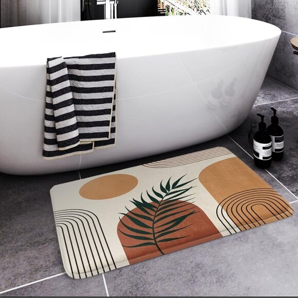 NEW! Boho mid century bath mat mat rug no slip geometric abstract - Picture 1 of 7